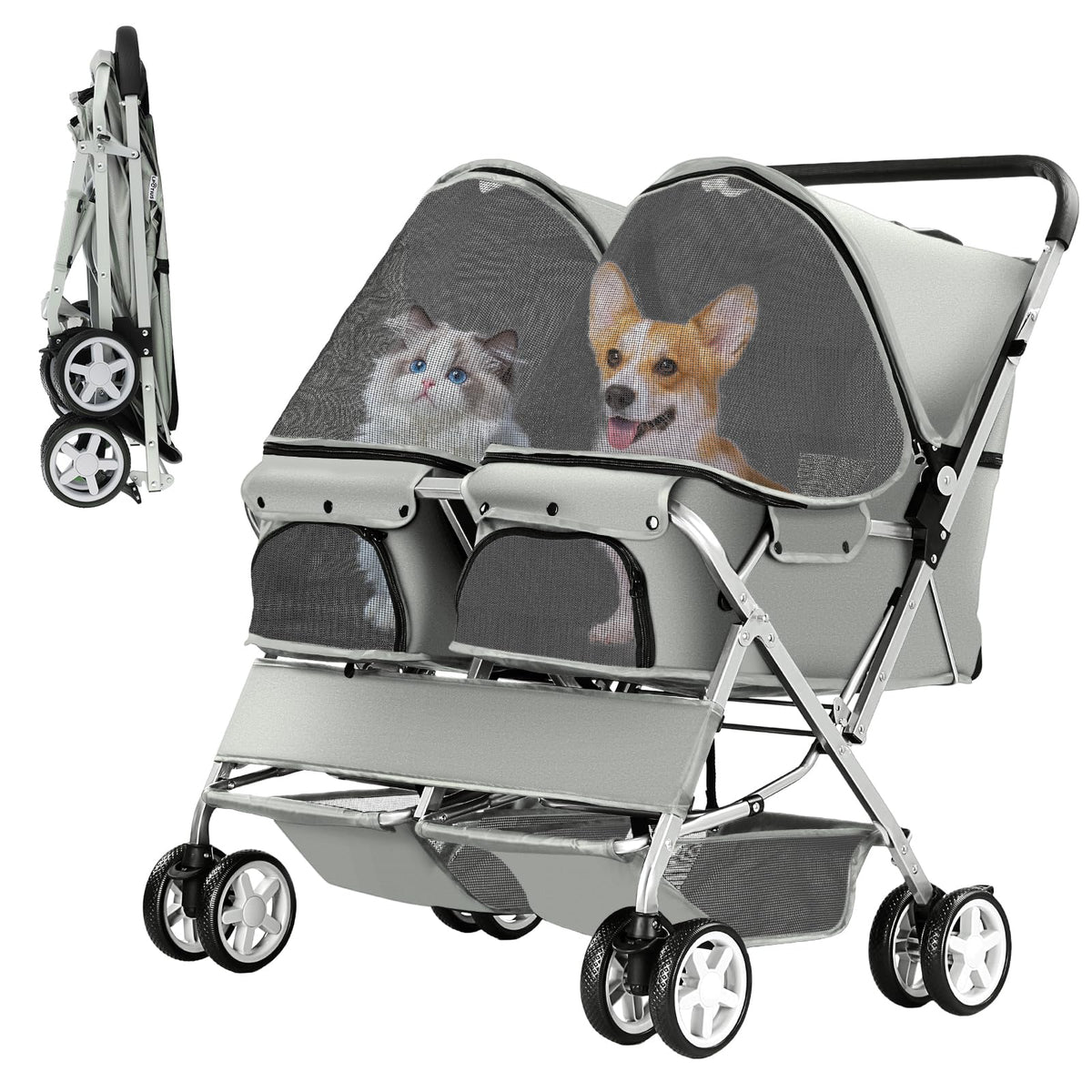 Gray Double Pet Stroller B7421
