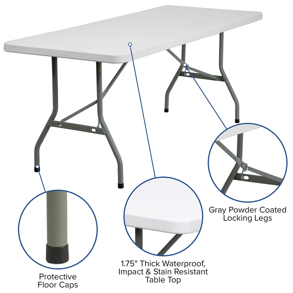 15 Pack 6-Foot Granite White Plastic Folding Table V15607