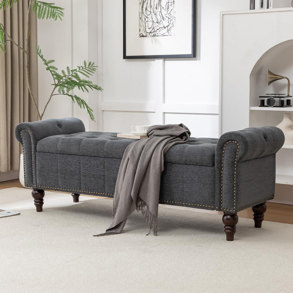 58" Chenille Storage Bench A35086