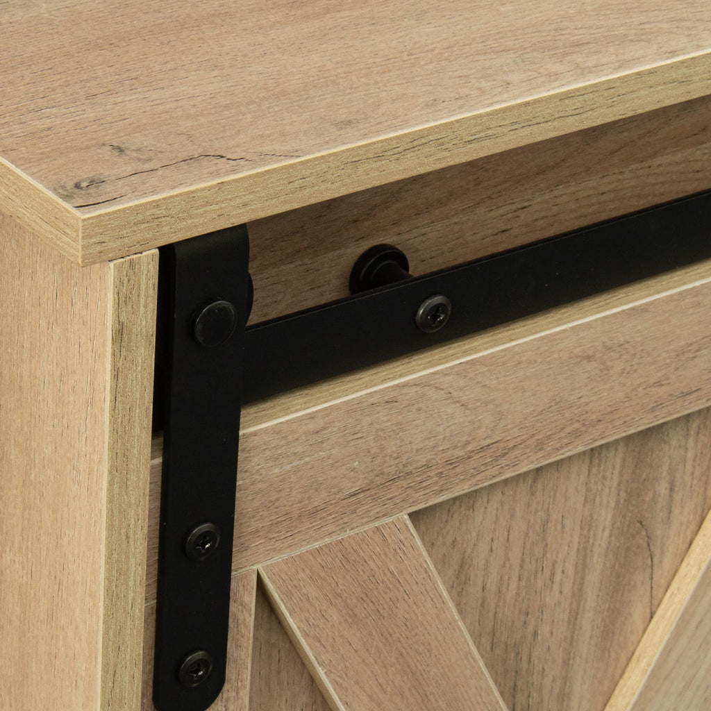 Sliding Barn Door Wood TV Stand with Adjustable Shelves J804087