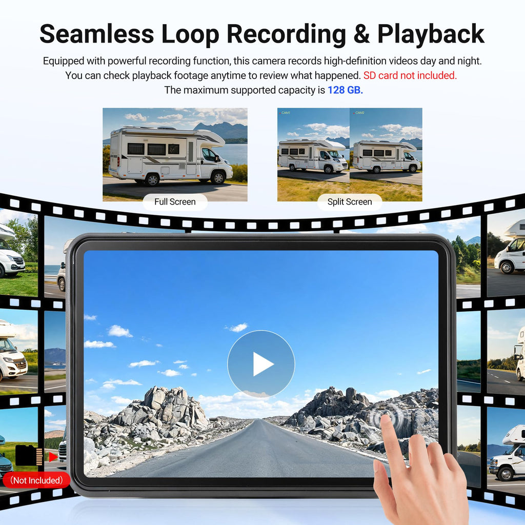 Magnetic Wireless Solar Backup Camera with 7" 1080P Touchscreen Monitor I631