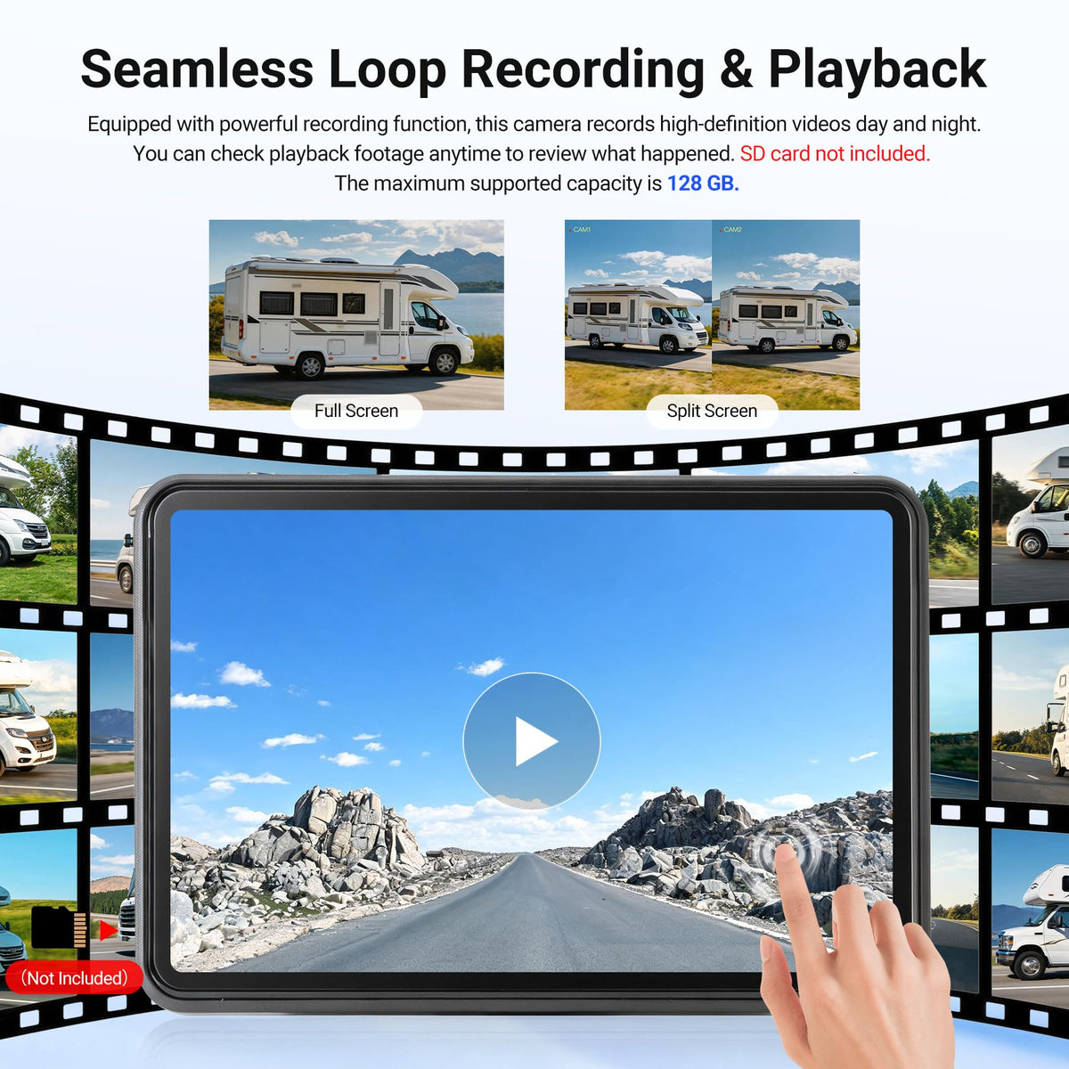 Magnetic Wireless Solar Backup Camera with 7" 1080P Touchscreen Monitor I631