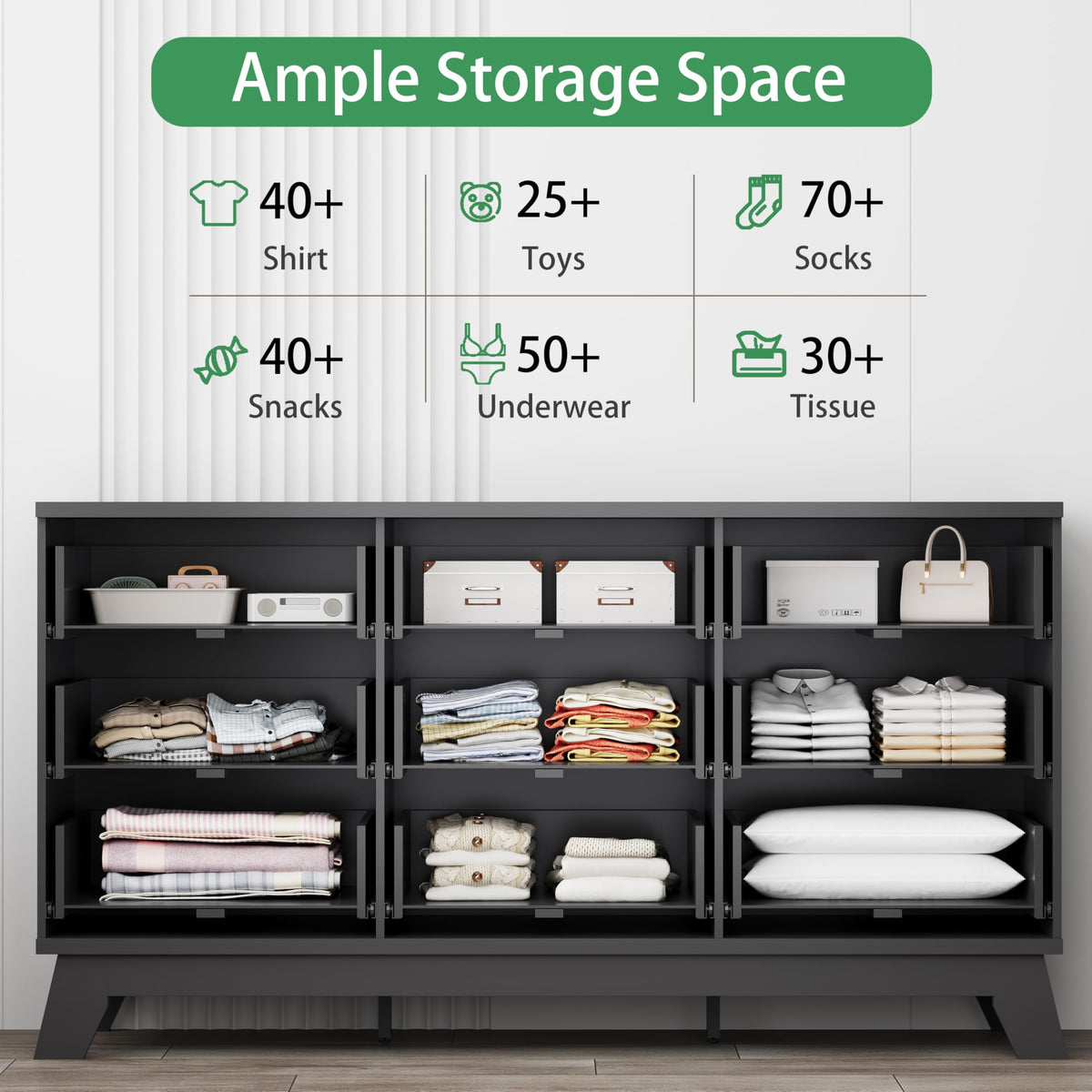 Black 9 Drawer Fluted Wood Dresser N811848