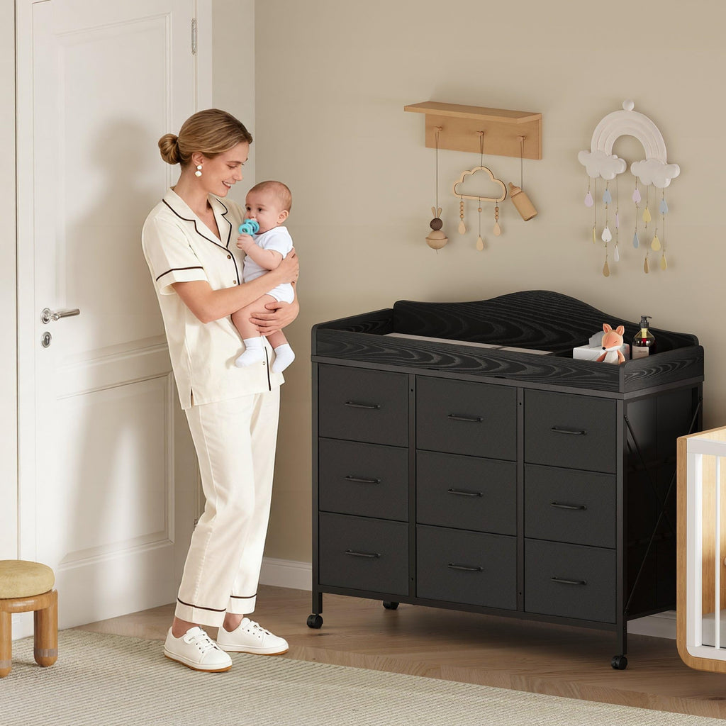 Black Changing Table with 9 Fabric Boxes I98993