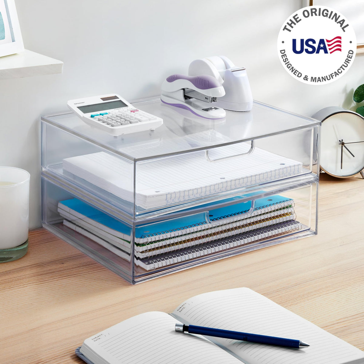Clear Plastic Stackable Organizer Drawers Set of 2 U71668