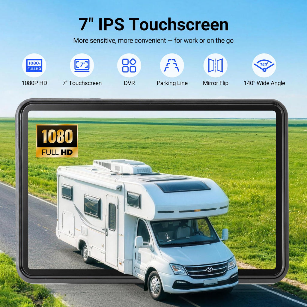 Magnetic Wireless Solar Backup Camera with 7" 1080P Touchscreen Monitor I631