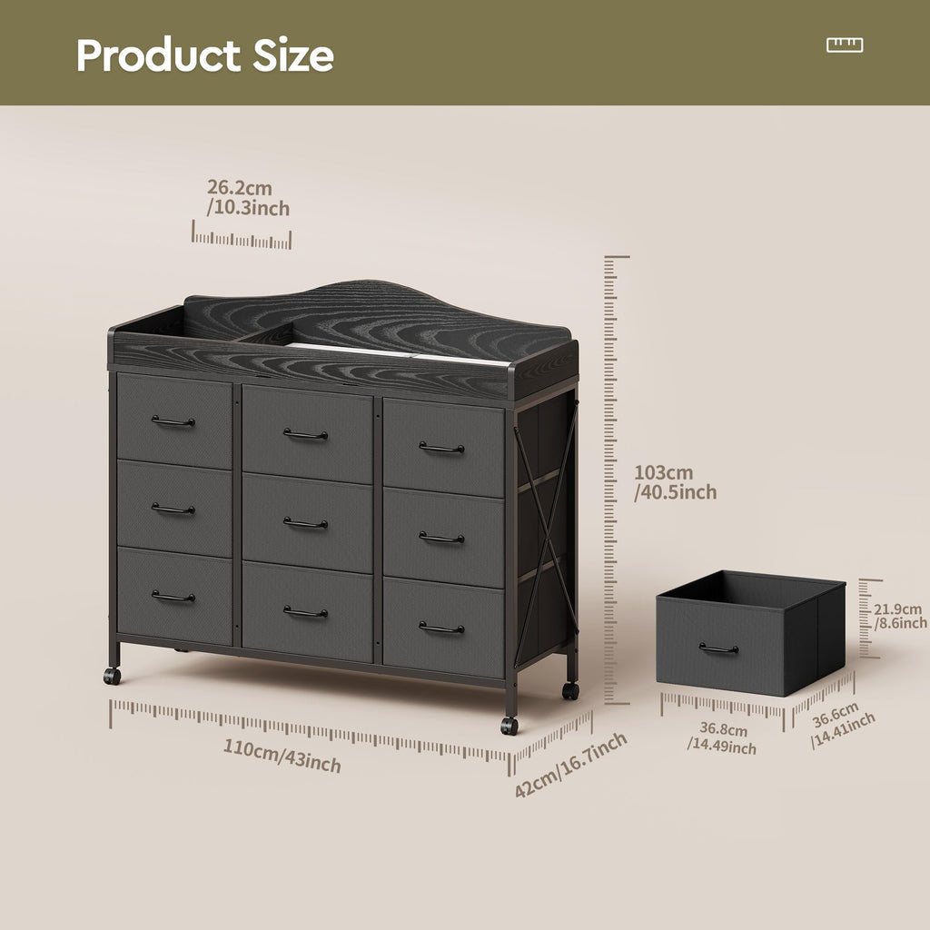 Black Changing Table with 9 Fabric Boxes I98993
