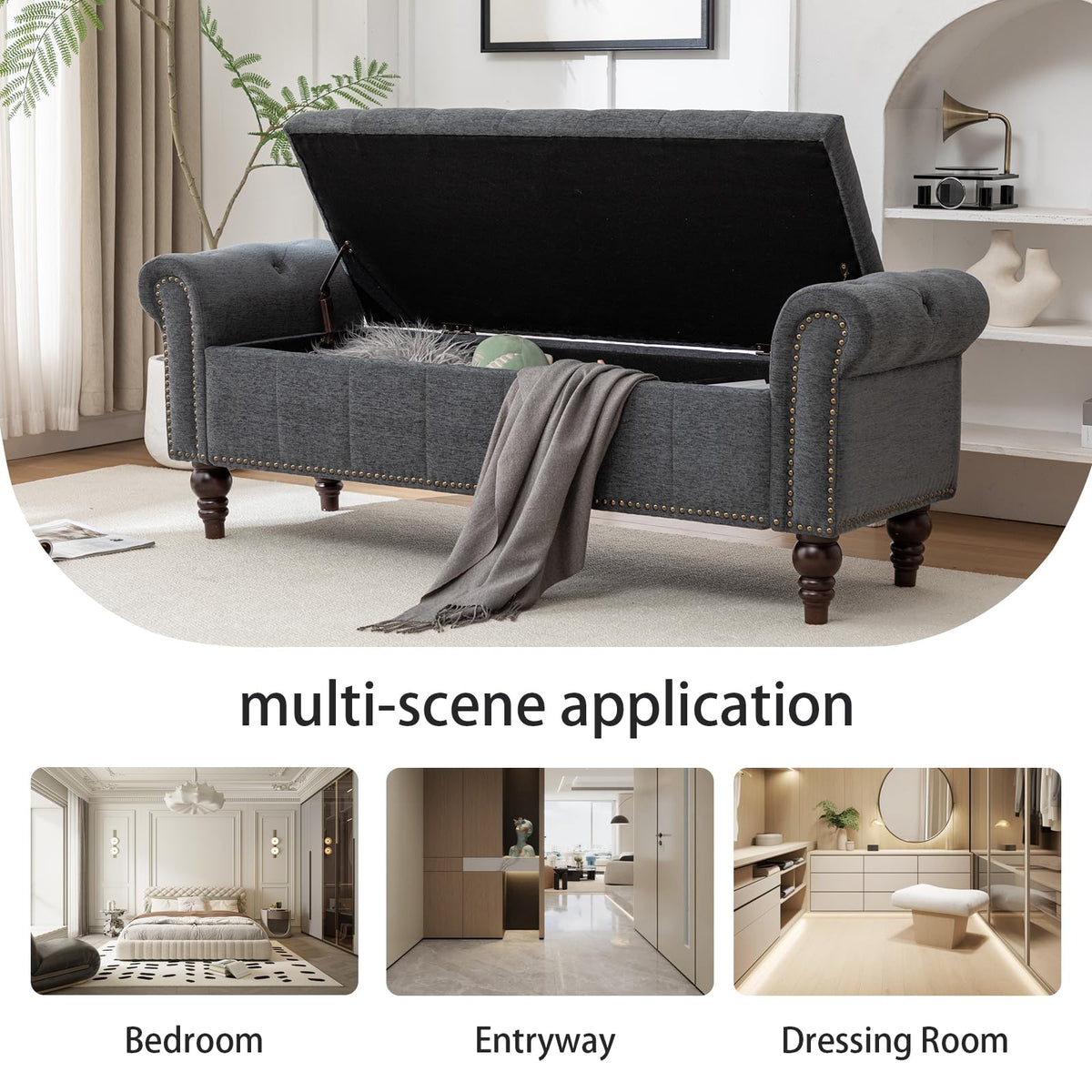 58" Chenille Storage Bench A35086