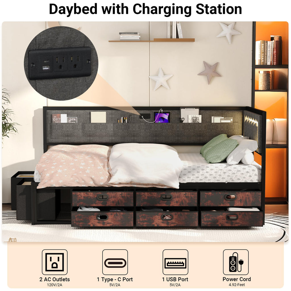 Grey Twin Daybed with Storage U1381