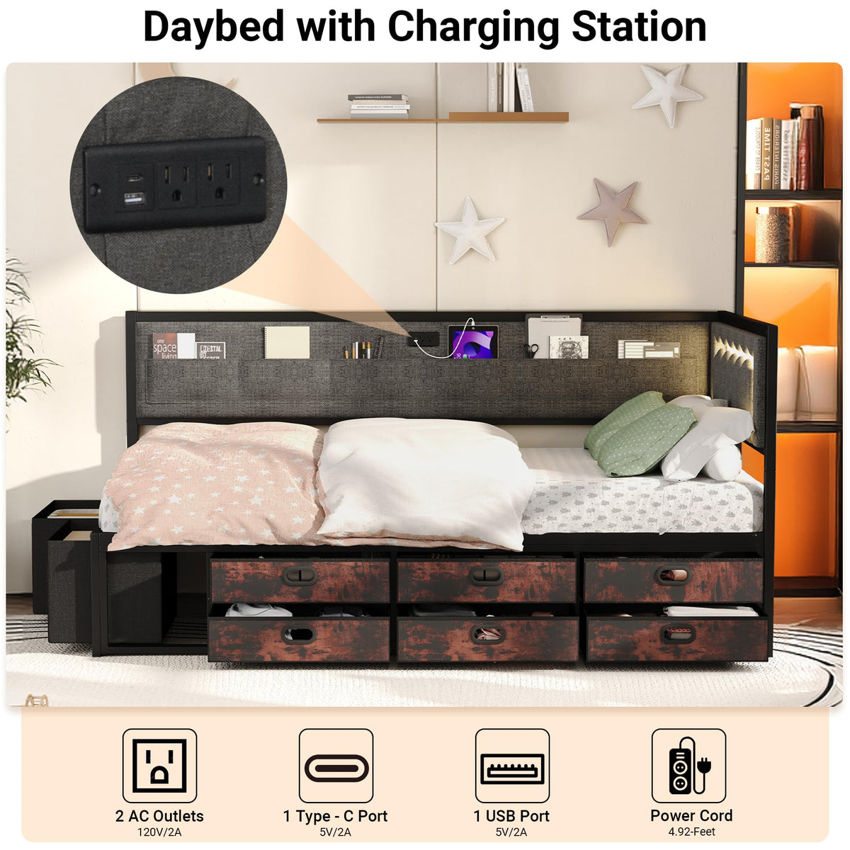 Grey Twin Daybed with Storage U1381