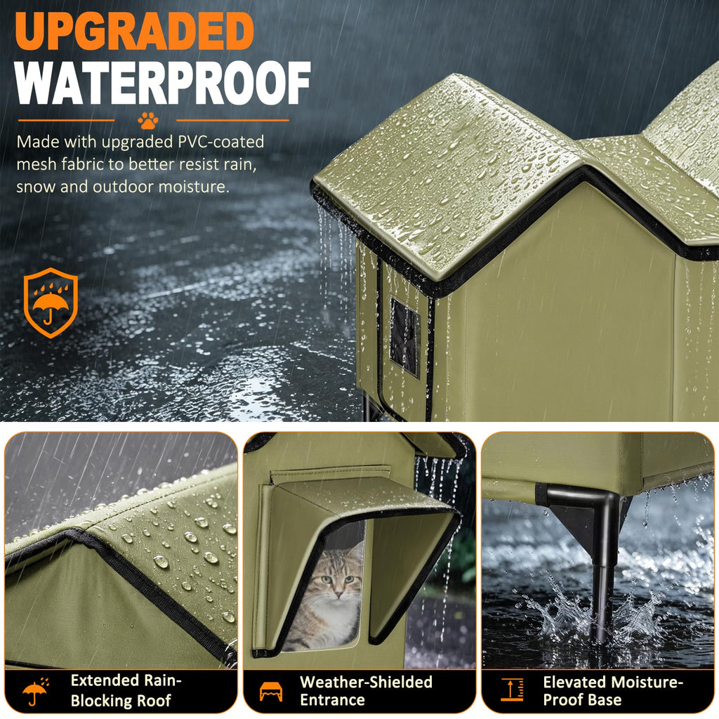 Heated Weatherproof Insulated Outdoor Cat House with Heating Pad O682298