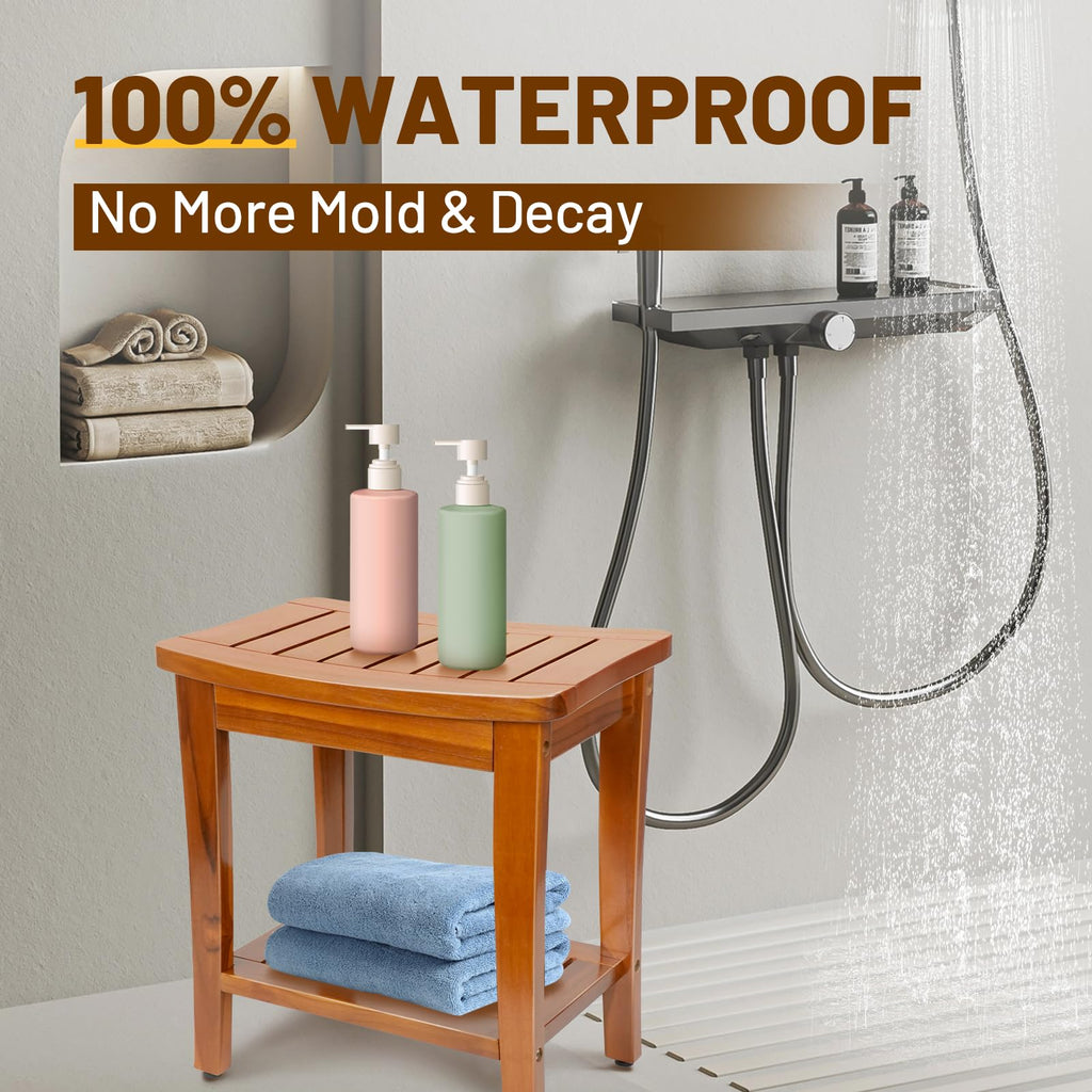 16" Teak Shower Bench with Shelf L4804
