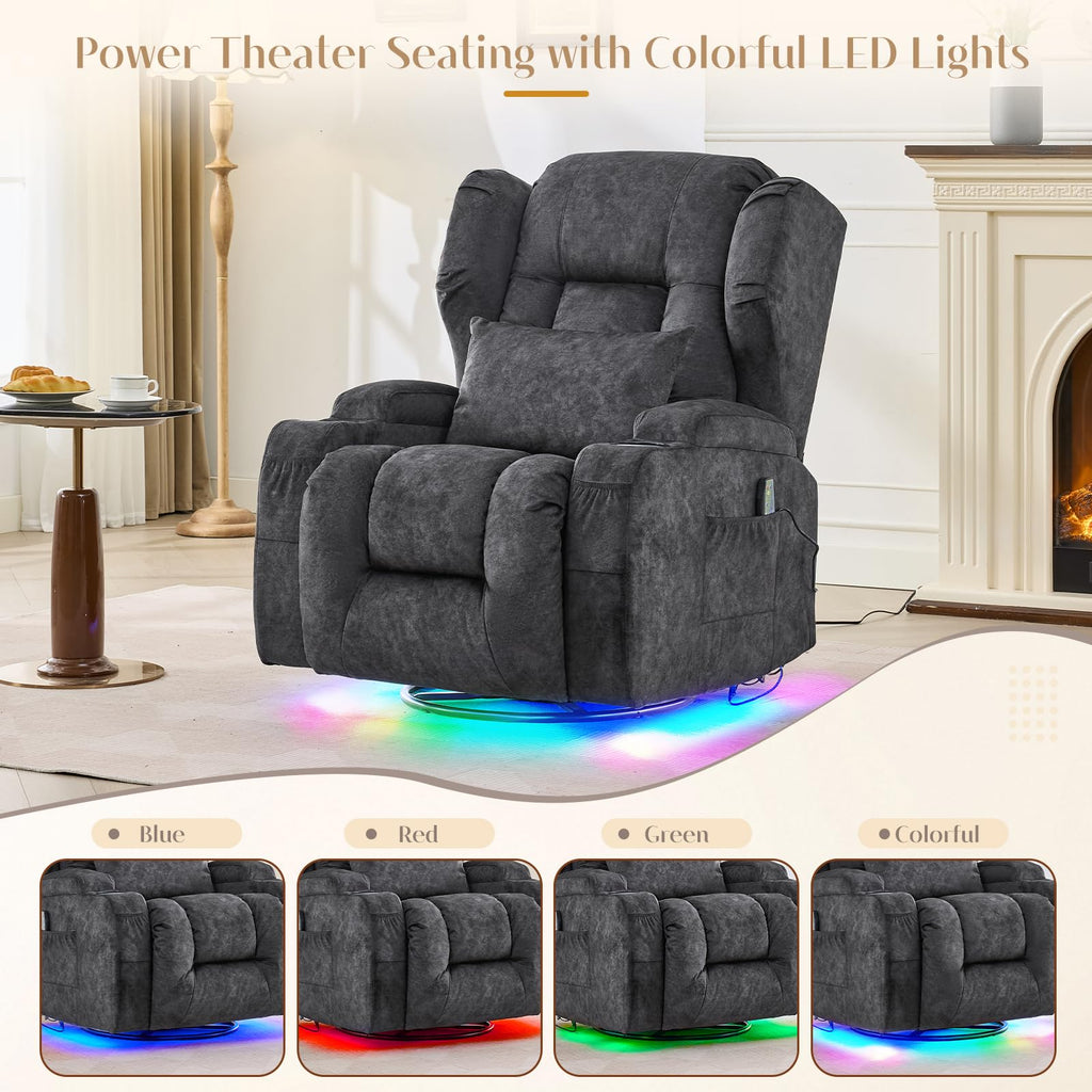 Grey Massage Heat Swivel Rocker Recliner Chair R9210