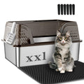 XXL Stainless Steel High Sided Cat Litter Box with Mat & Scoop Y991764