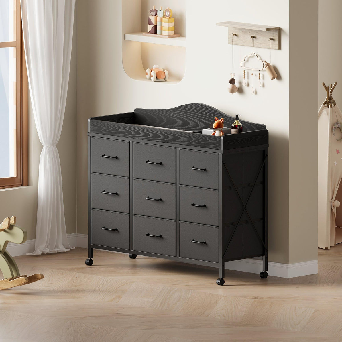 Black Changing Table with 9 Fabric Boxes I98993