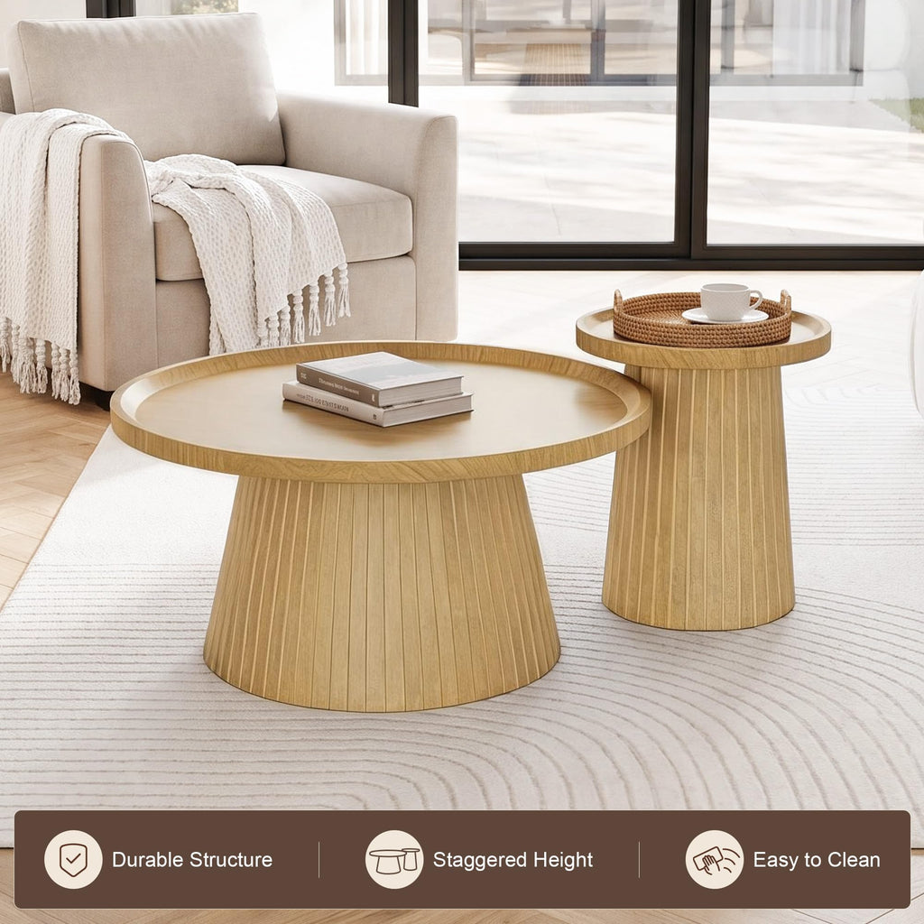 Coffee Table Set of 2 Fluted Drum K758