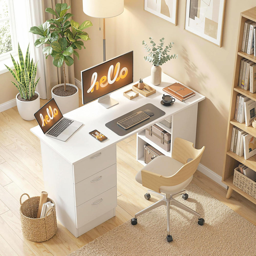 White Computer Desk with Drawers N157