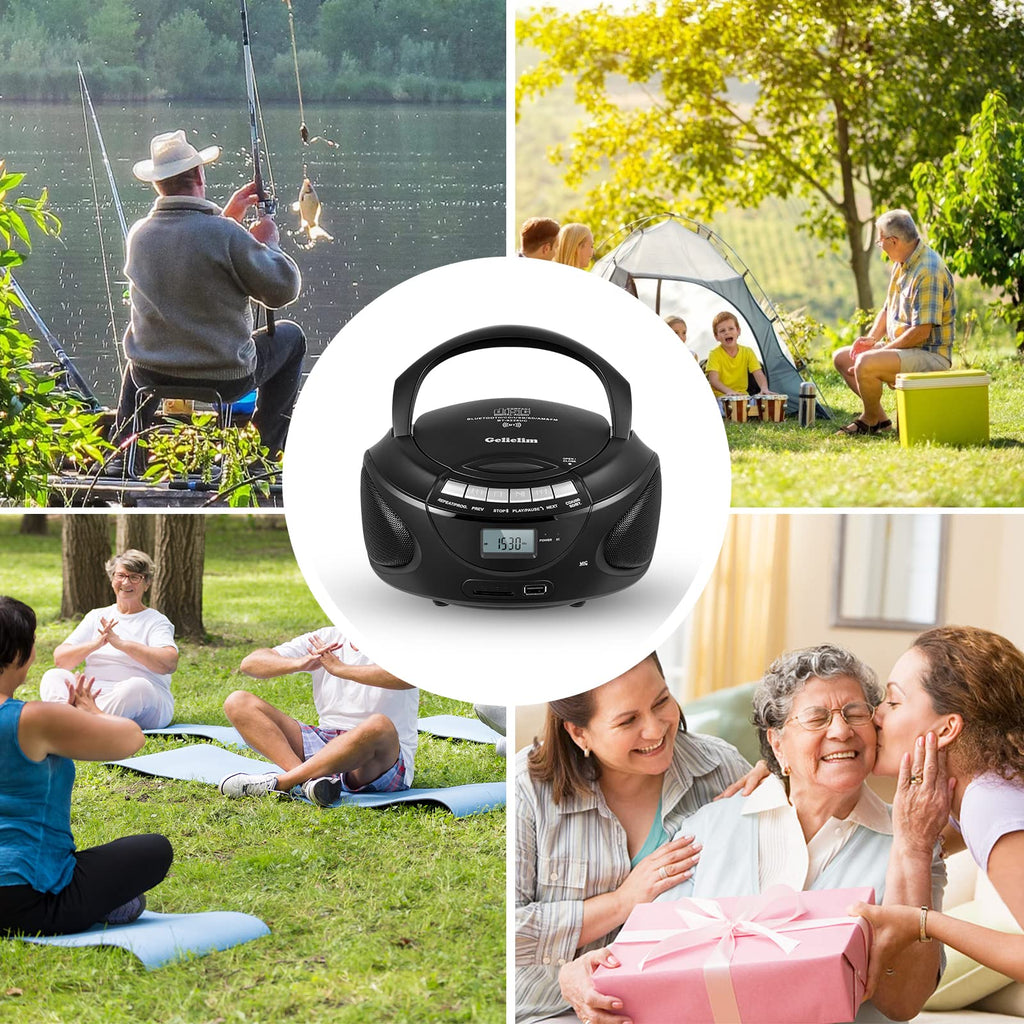 Portable CD Boombox with AM/FM Radio, Bluetooth, USB, SD Card, LCD Display, Black B999326