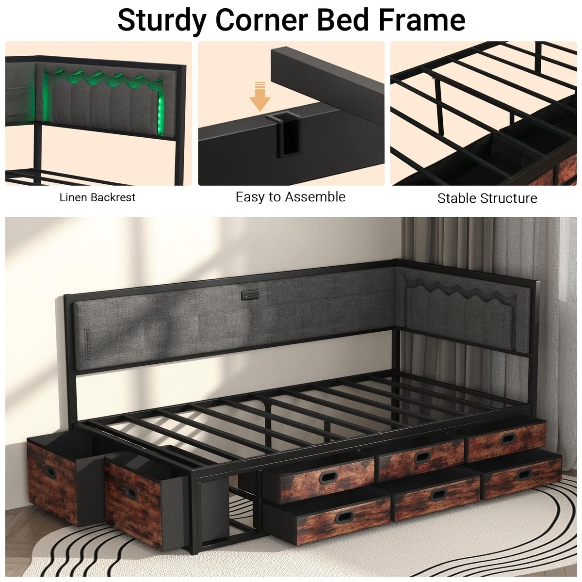 Grey Twin Daybed with Storage U1381