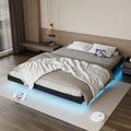 Black Floating Upholstered Platform Bed Frame Full Size with LED Lights and Charging Station L494