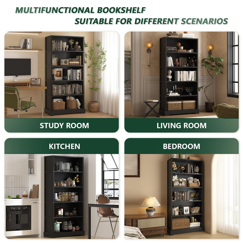 5 Tiers Wooden Bookshelf, 65.2" Tall 31.5" Wide Black Z226049