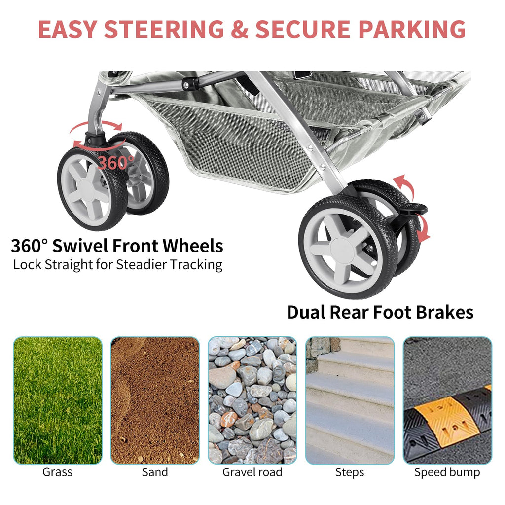 Gray Double Pet Stroller B7421