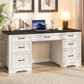 Black Wood Executive Desk with 2 File Drawers and 5 Storage Cabinets G353168