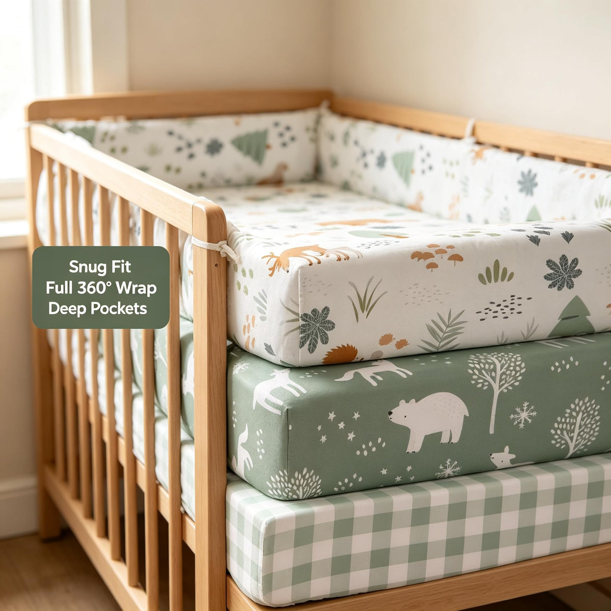3 Pack Fitted Neutral Baby Crib Sheets D131