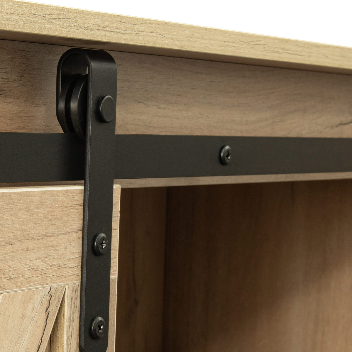 Sliding Barn Door Wood TV Stand with Adjustable Shelves J804087