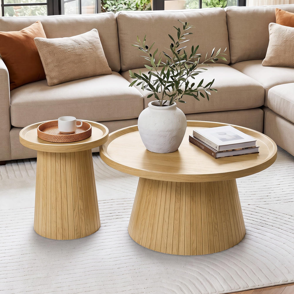 Coffee Table Set of 2 Fluted Drum K758