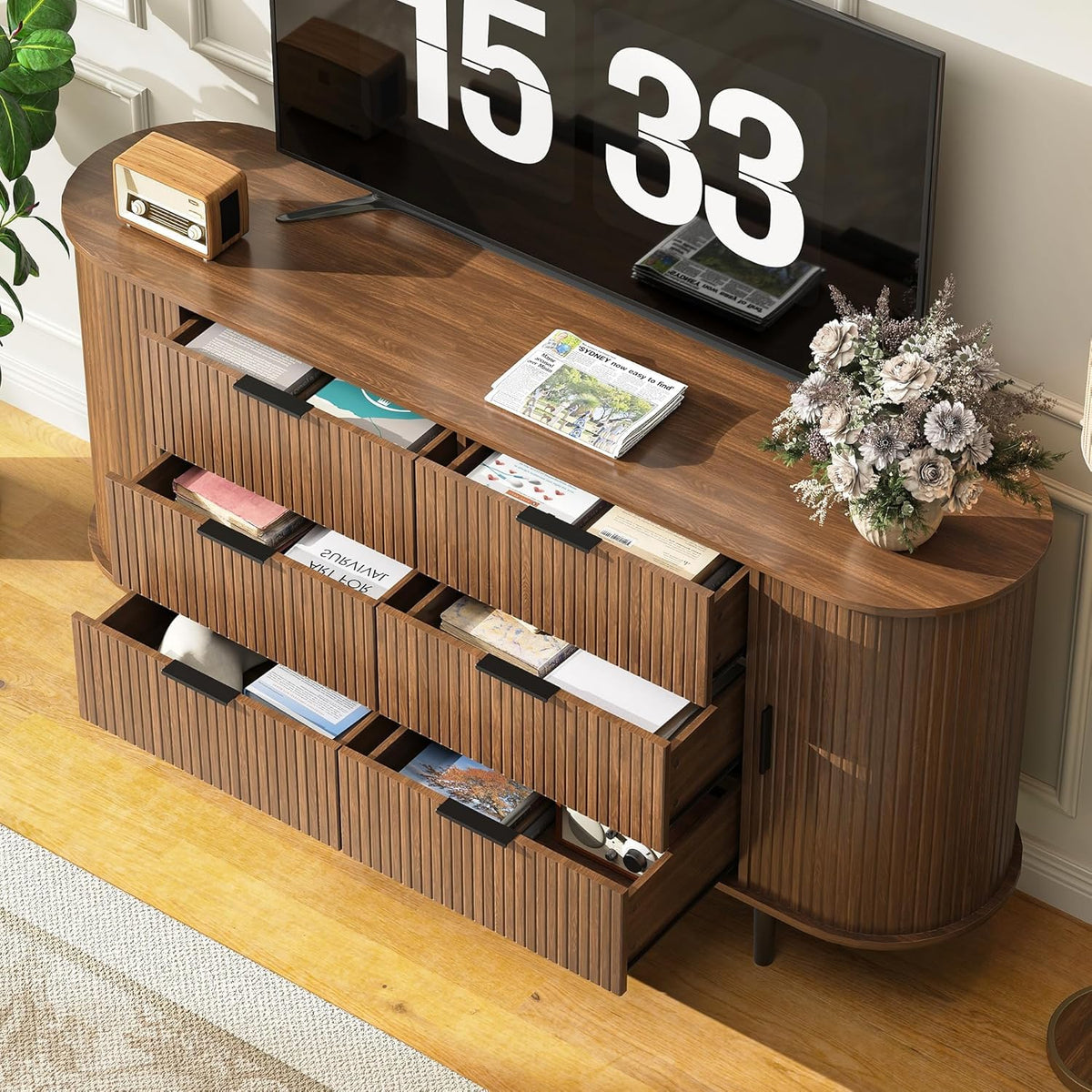 Brown 6 Drawer Wood Dresser B994
