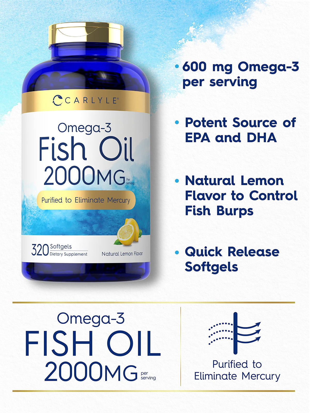 Fish Oil Omega 3 Supplements 2000mg 320 Softgels EPA & DHA P215086