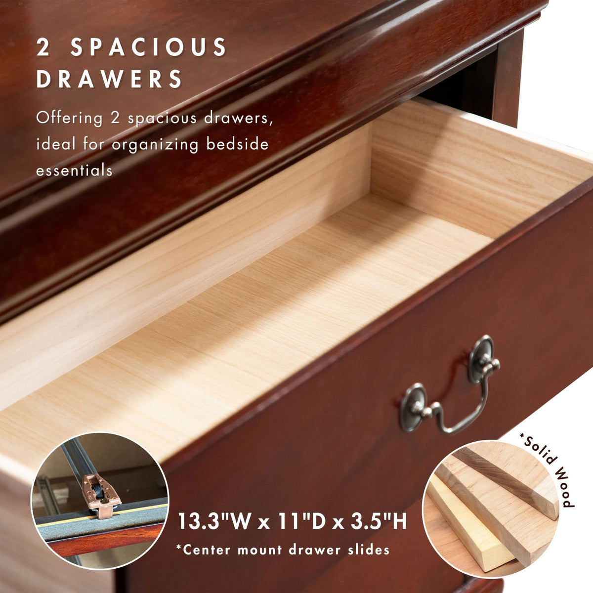 Solid Wood Nightstands Set of 2 with Drawers Y943