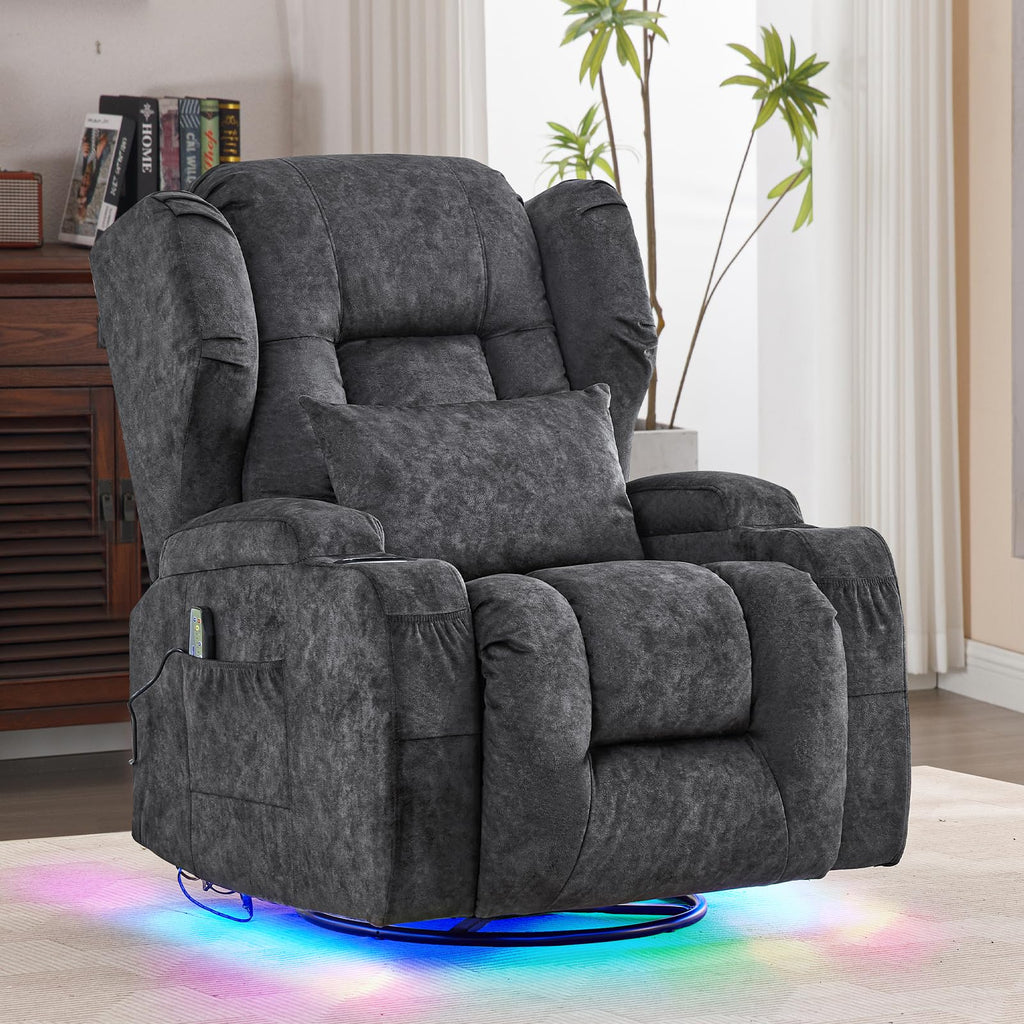 Grey Massage Heat Swivel Rocker Recliner Chair R9210