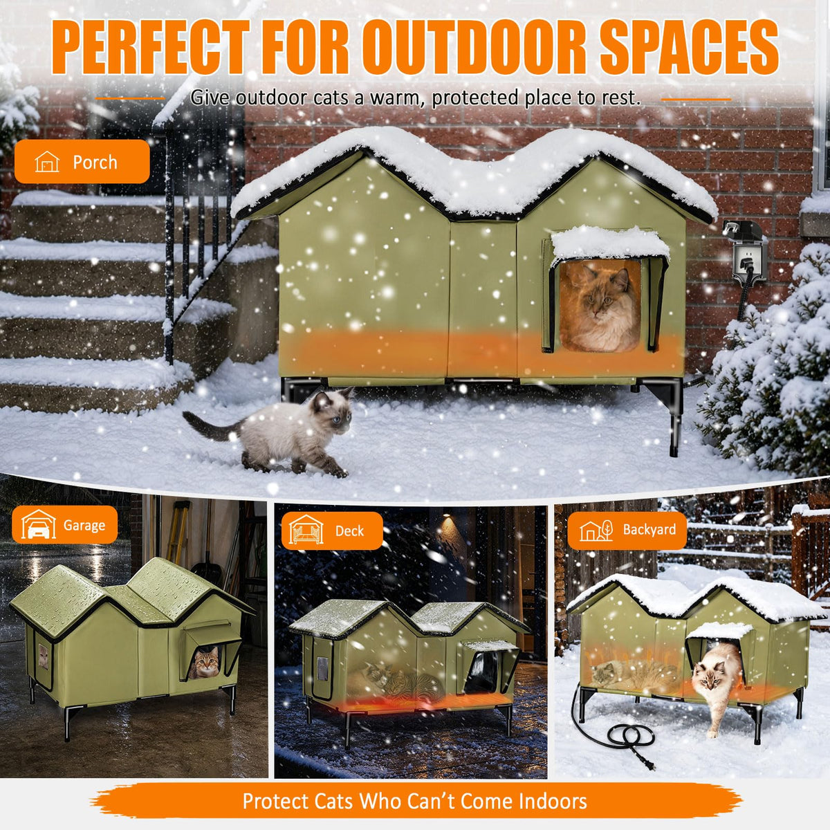Heated Weatherproof Insulated Outdoor Cat House with Heating Pad O682298