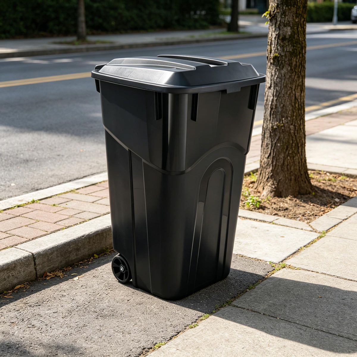 32 Gallon Wheeled Plastic Trash Can with Lid X997362