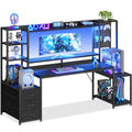 67 Inch Gaming Desk with Storage Shelves, 3 Drawers, LED Lights, Hutch Z781