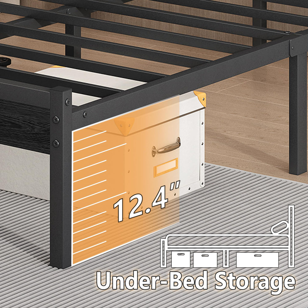 14 Inch Metal Platform Bed Frame with Headboard and USB Charging Station P5218