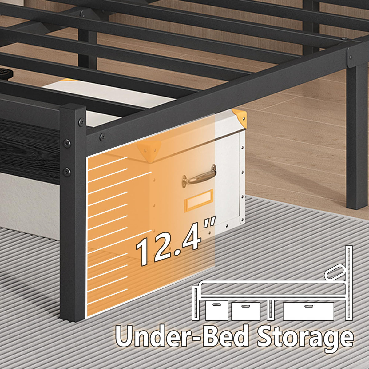 14 Inch Metal Platform Bed Frame with Headboard and USB Charging Station P5218