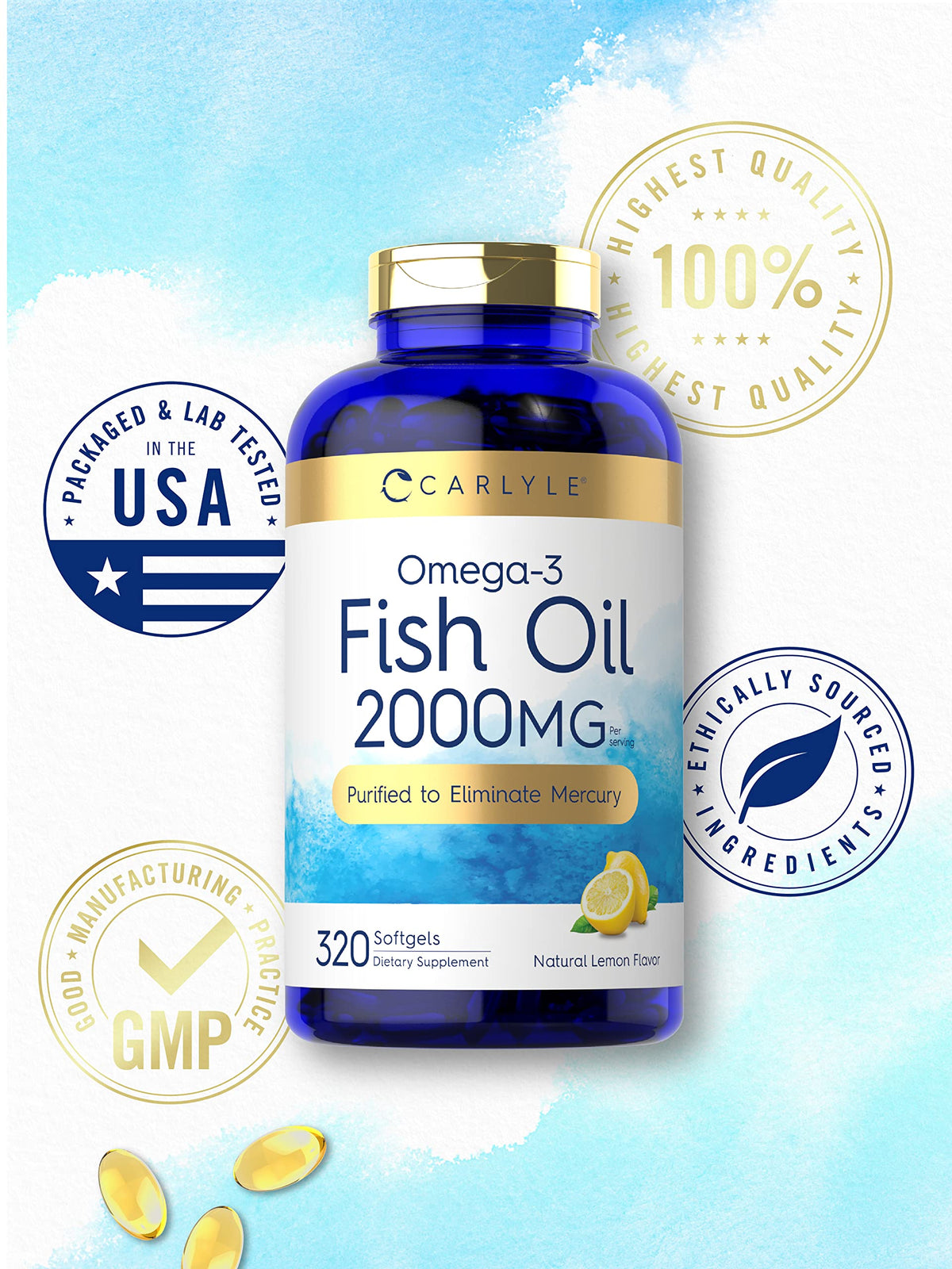 Fish Oil Omega 3 Supplements 2000mg 320 Softgels EPA & DHA P215086