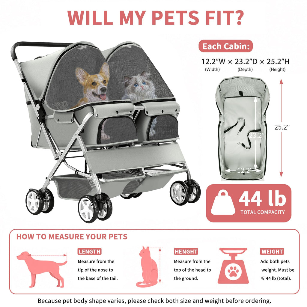 Gray Double Pet Stroller B7421