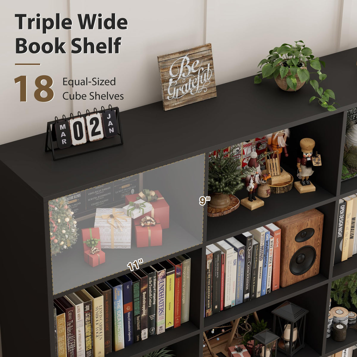 59" W Triple Wide Black Bookshelf and Bookcase F2489