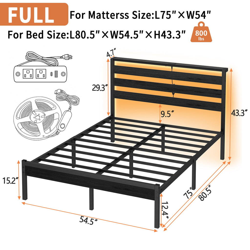 14 Inch Metal Platform Bed Frame with Headboard and USB Charging Station P5218
