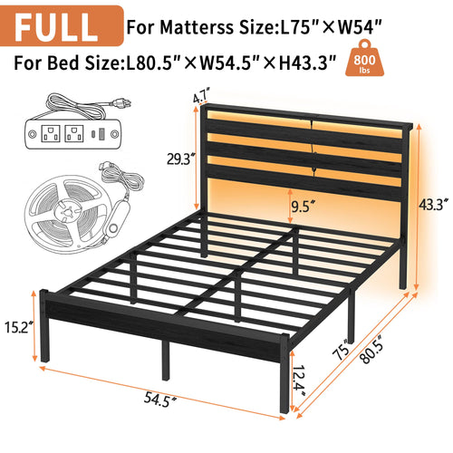 14 Inch Metal Platform Bed Frame with Headboard and USB Charging Station P5218