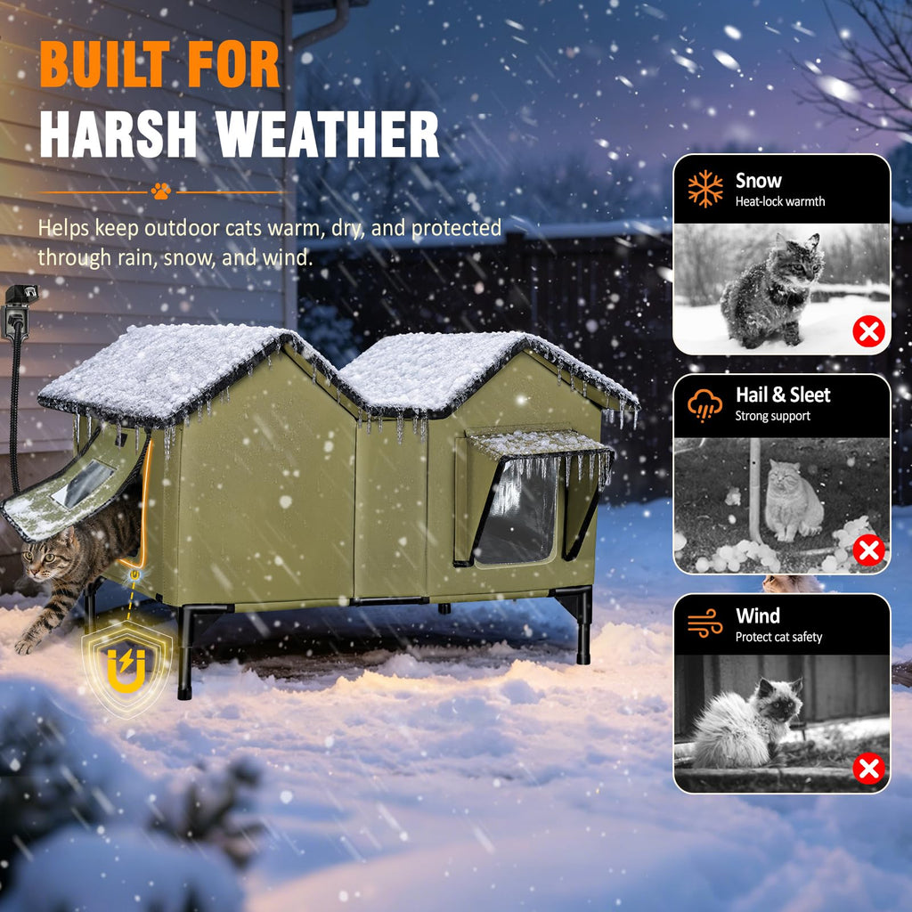 Heated Weatherproof Insulated Outdoor Cat House with Heating Pad O682298
