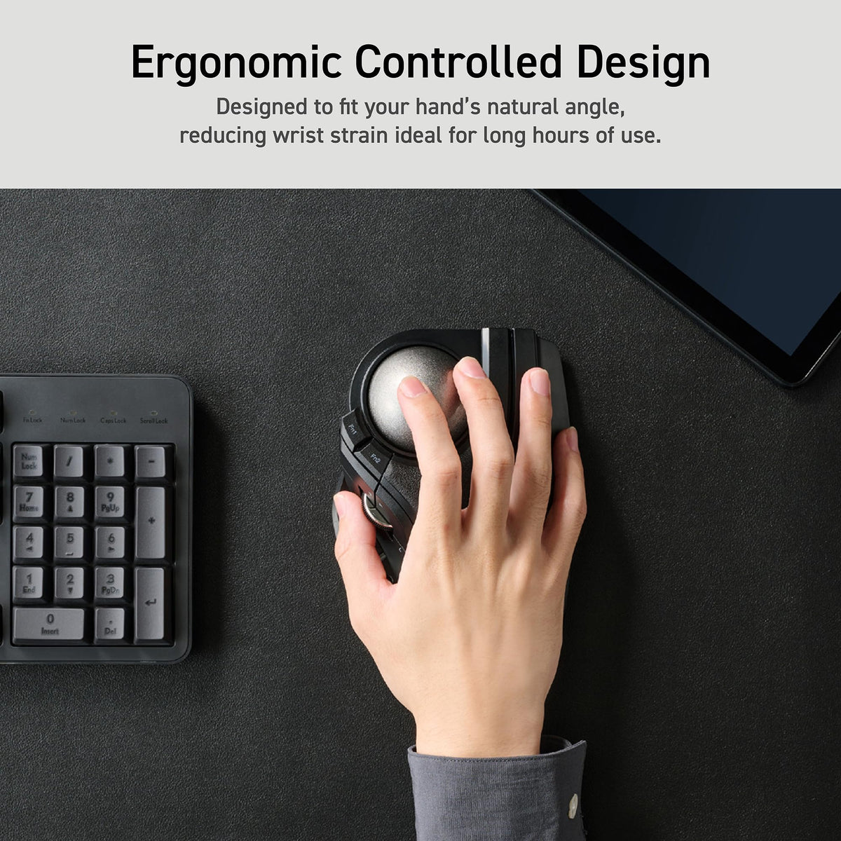 Wireless Trackball Mouse, Ergonomic 52mm Large Ball, Multi-Connection Bluetooth, 2.4GHz Wireless, Wired, 10 Programmable Buttons, Rechargeable, Silent Clicks R768276