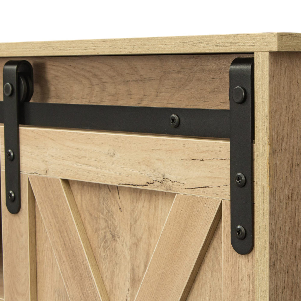 Sliding Barn Door Wood TV Stand with Adjustable Shelves J804087