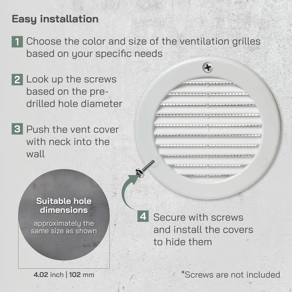 4" White Plastic Round Vent Cover with Mesh M782