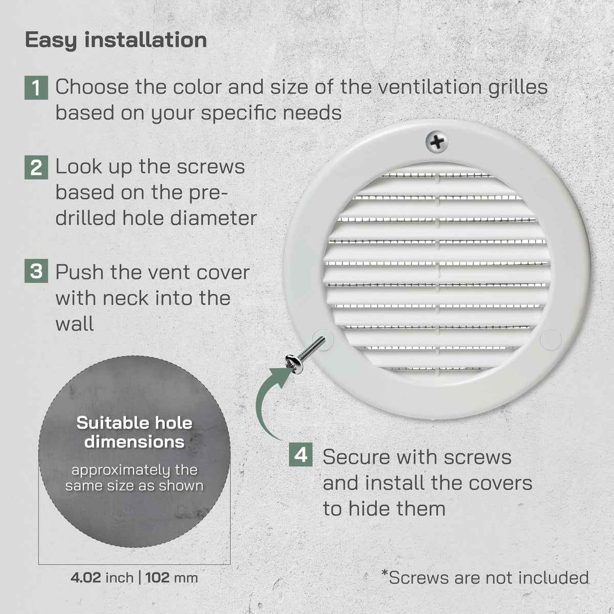 4" White Plastic Round Vent Cover with Mesh M782