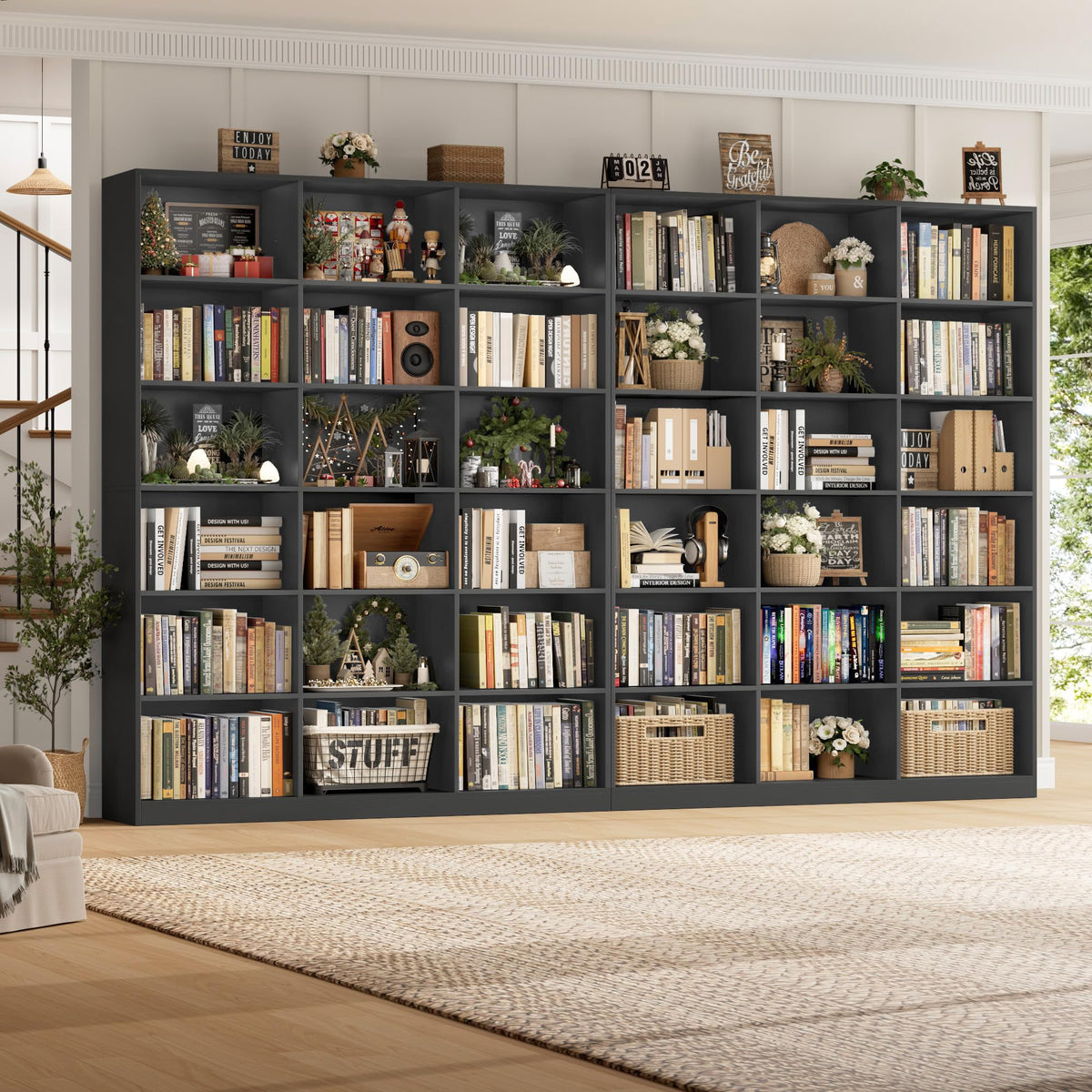 59" W Triple Wide Black Bookshelf and Bookcase F2489